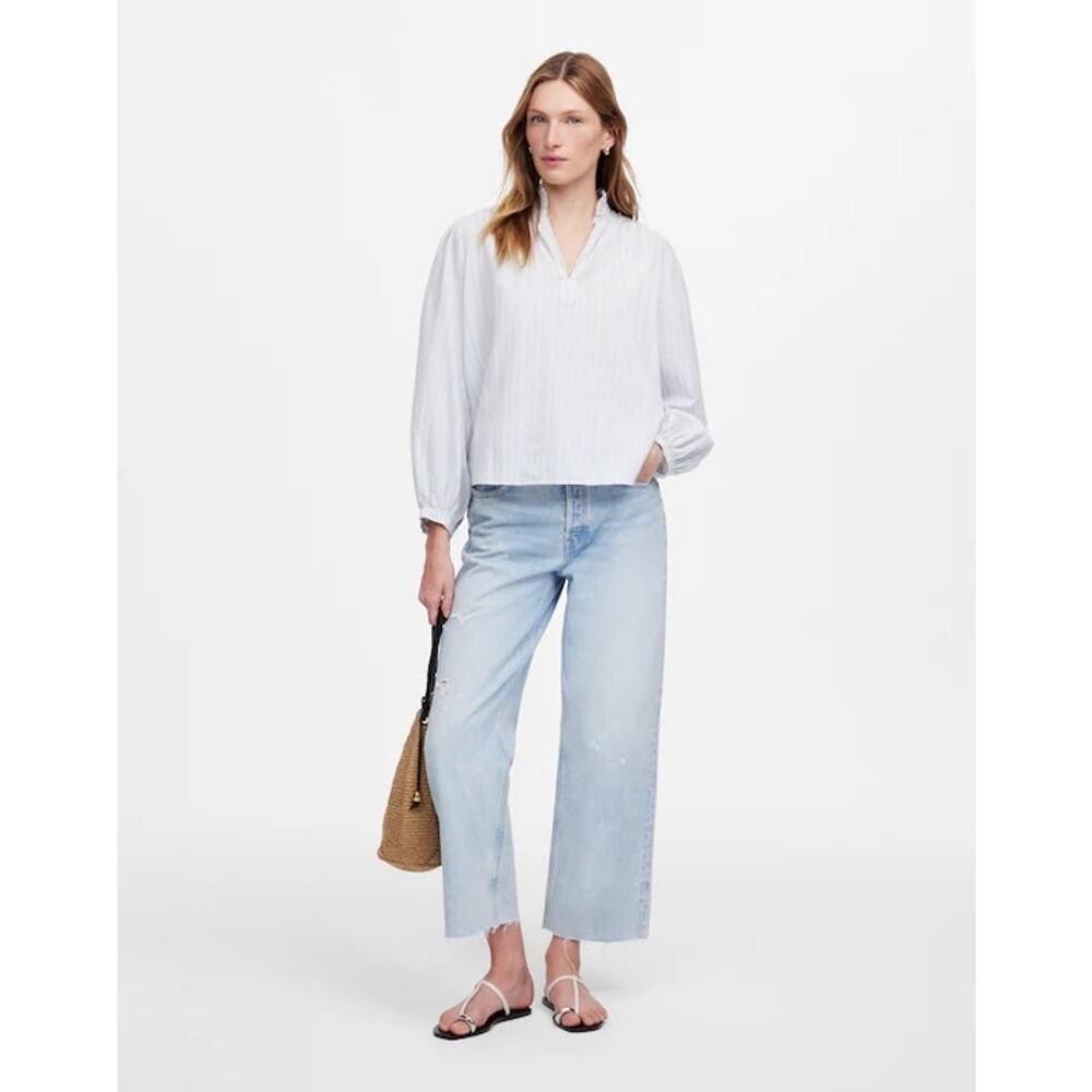 NWT Madewell Ruffled Popover Top in Stripe Size XL - Picture 3 of 10